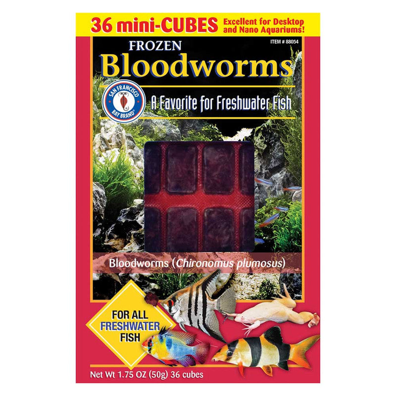Frozen Bloodworms Fish Food (36 mini cubes, 1.75 oz) - San Francisco Bay Brand